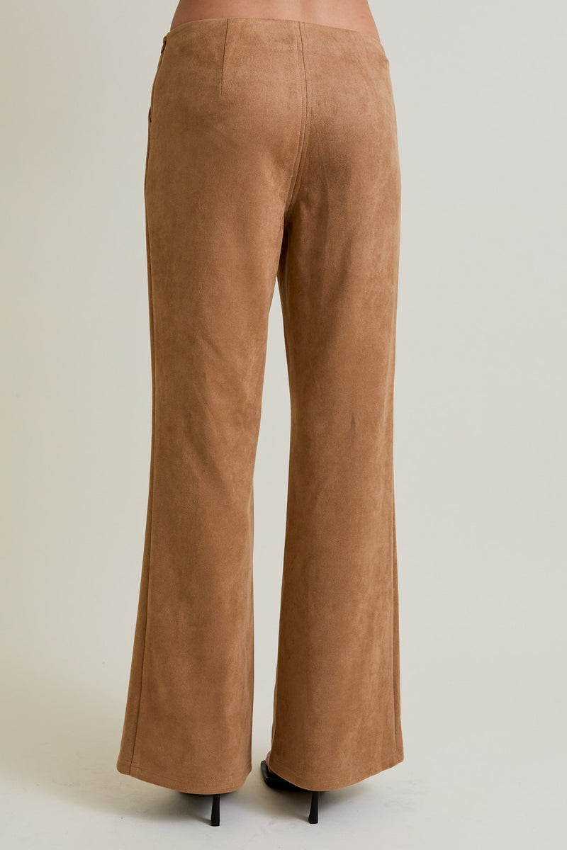 Le Lis Camel Low Waist Suede Boot Cut Pants