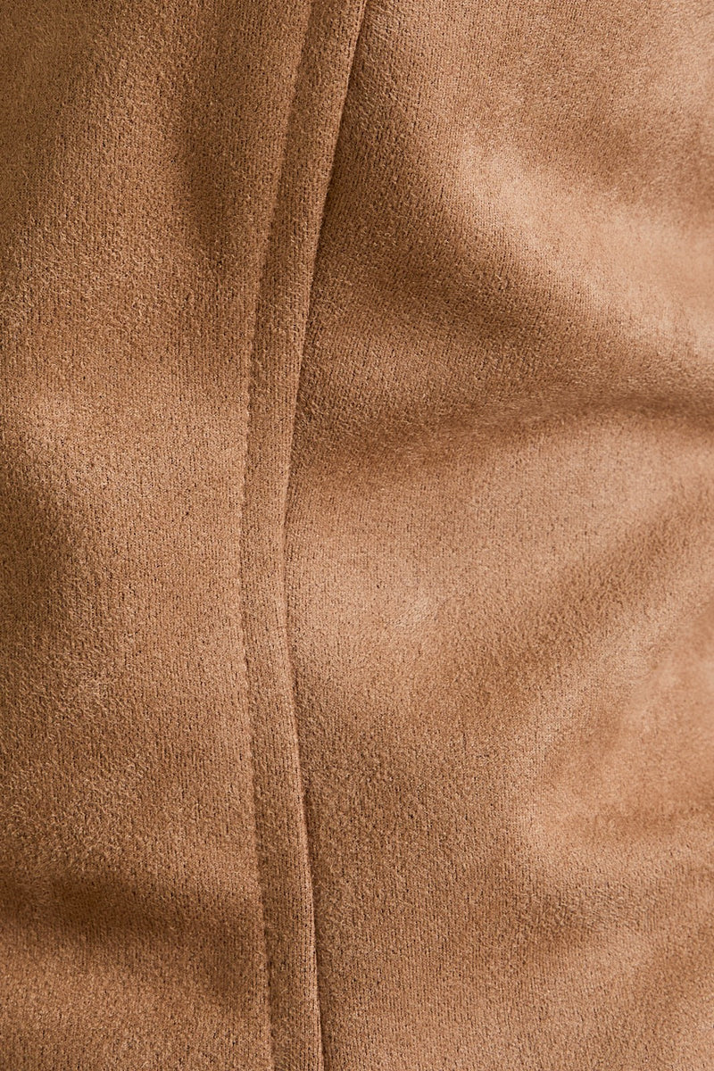 Le Lis Camel Button Front Suede Tube Blazer Top