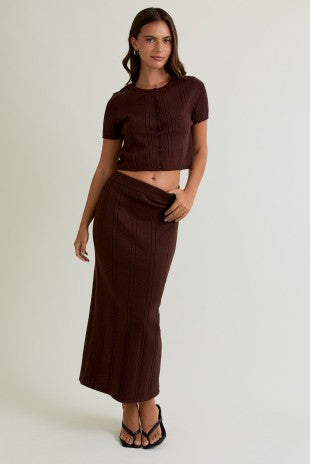 Le Lis Brown Button Down Pointelle Sweater Top