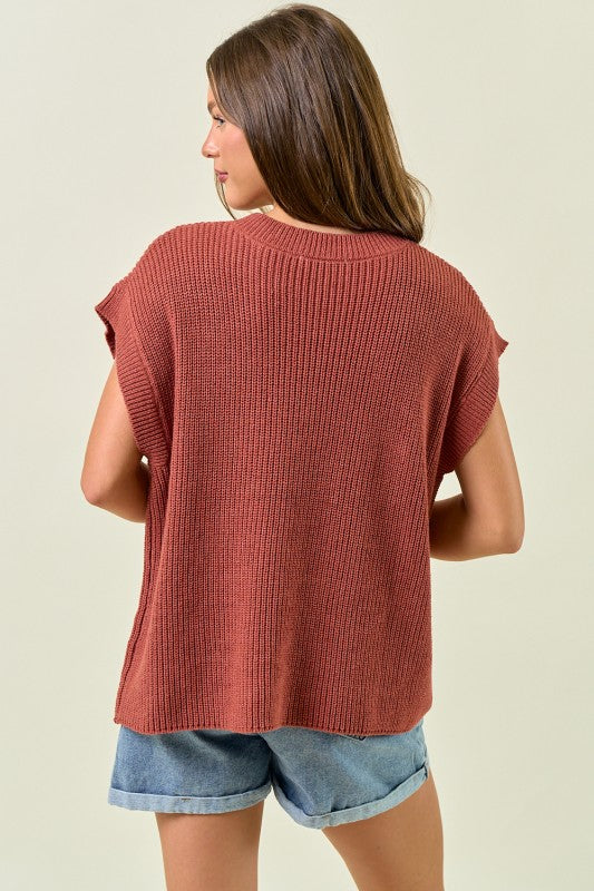 Terra Cotta Horseshoe Ribbed Sweater Vest