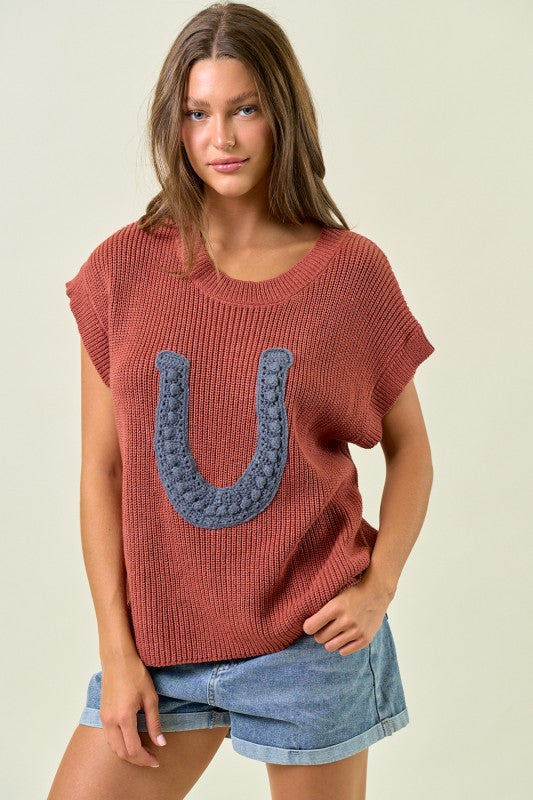 Terra Cotta Horseshoe Ribbed Sweater Vest
