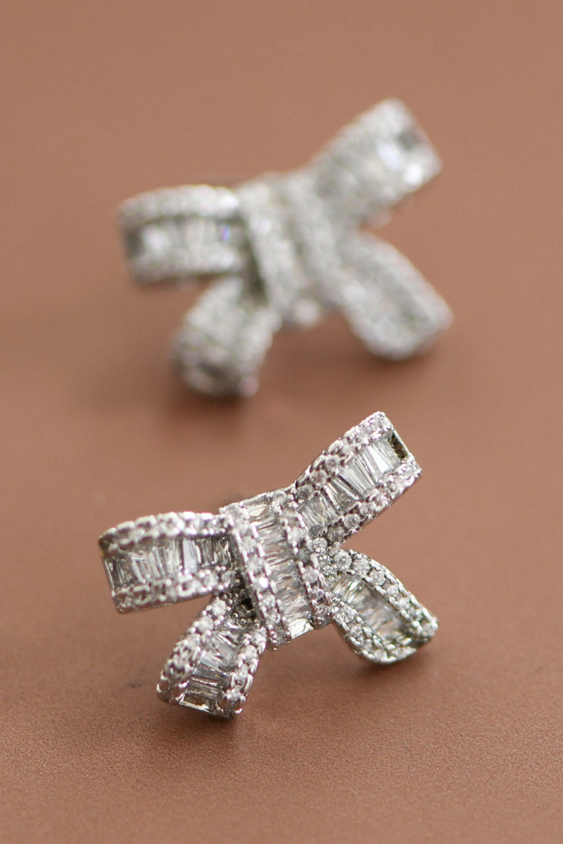 Silver Zircon Bow Studs