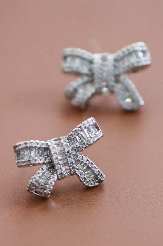 Silver Zircon Bow Studs