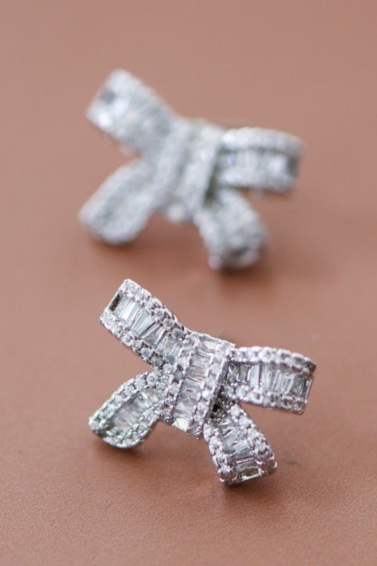 Silver Zircon Bow Studs