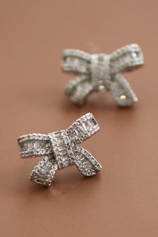 Silver Zircon Bow Studs