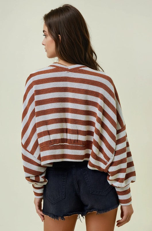 Pumpkin Spice Striped Knit Exaggerated Sleeve Shrug