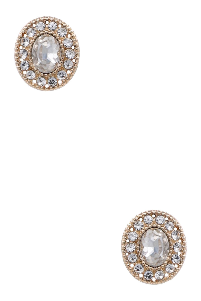 PINK FRIDAY Metal Rhinestone Oval Stud Earrings