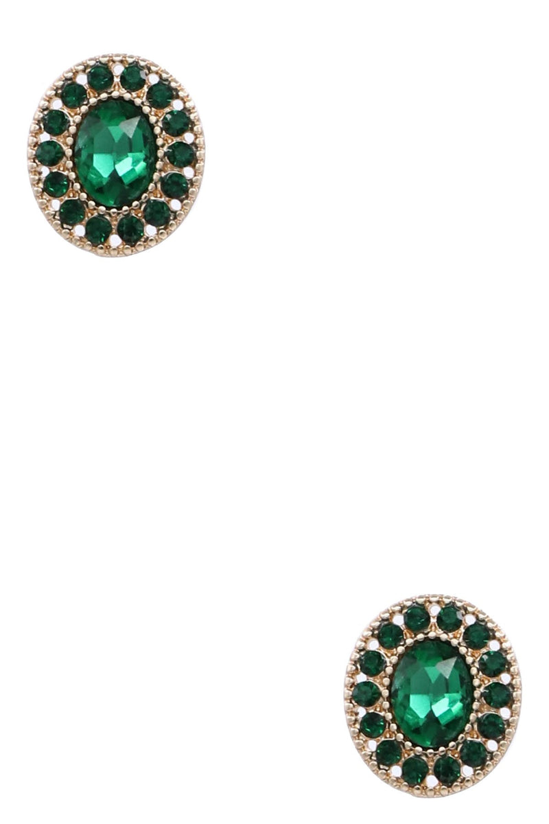 PINK FRIDAY Metal Rhinestone Oval Stud Earrings