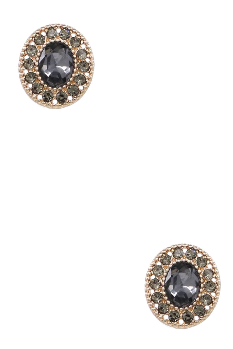 PINK FRIDAY Metal Rhinestone Oval Stud Earrings