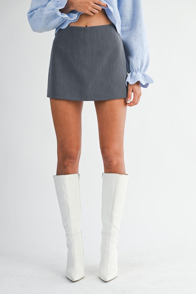 Mable Charcoal Solid High Waist Mini Skort