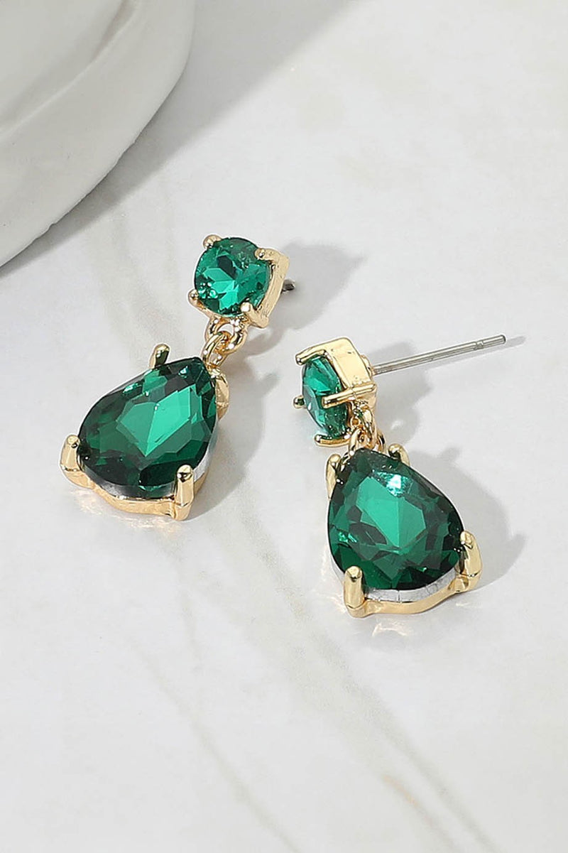 Emerald Teardrop Stone Cluster Dangle Earrings