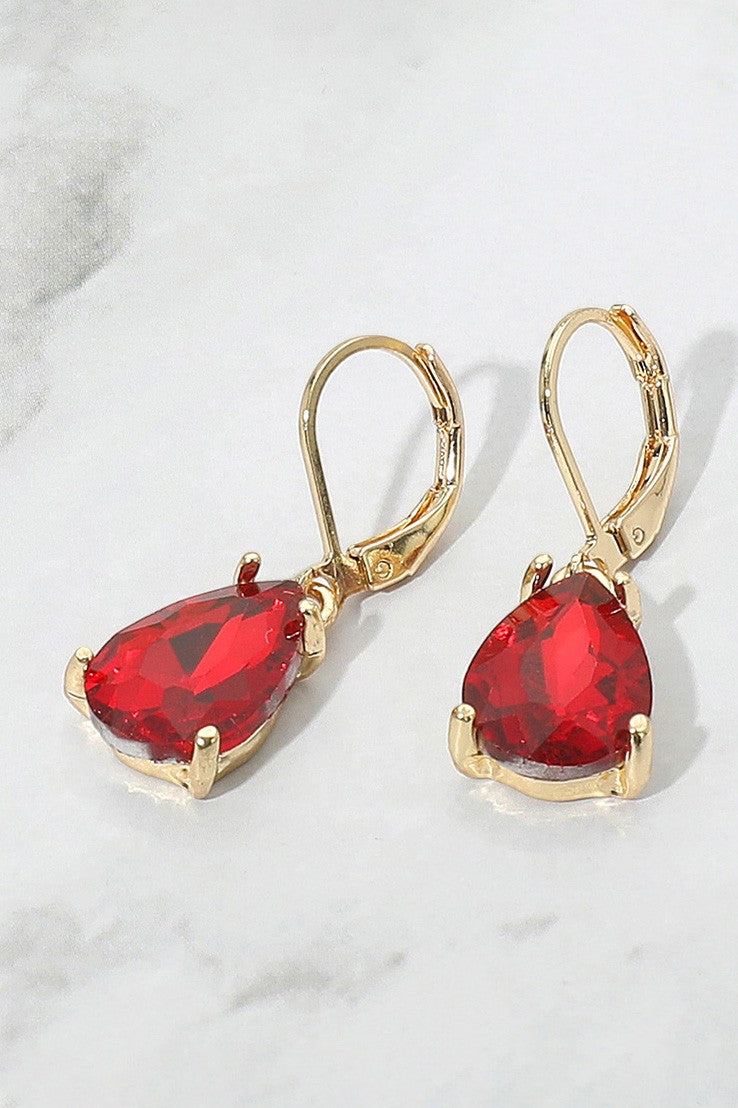 Teardrop Red Stone Drop Dangle Earrings
