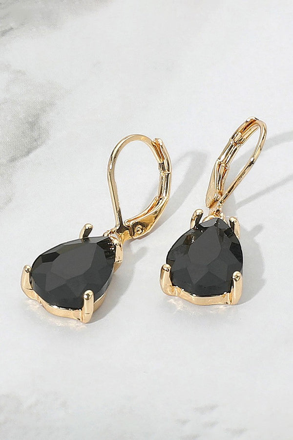 Teardrop Black Stone Drop Dangle Earrings