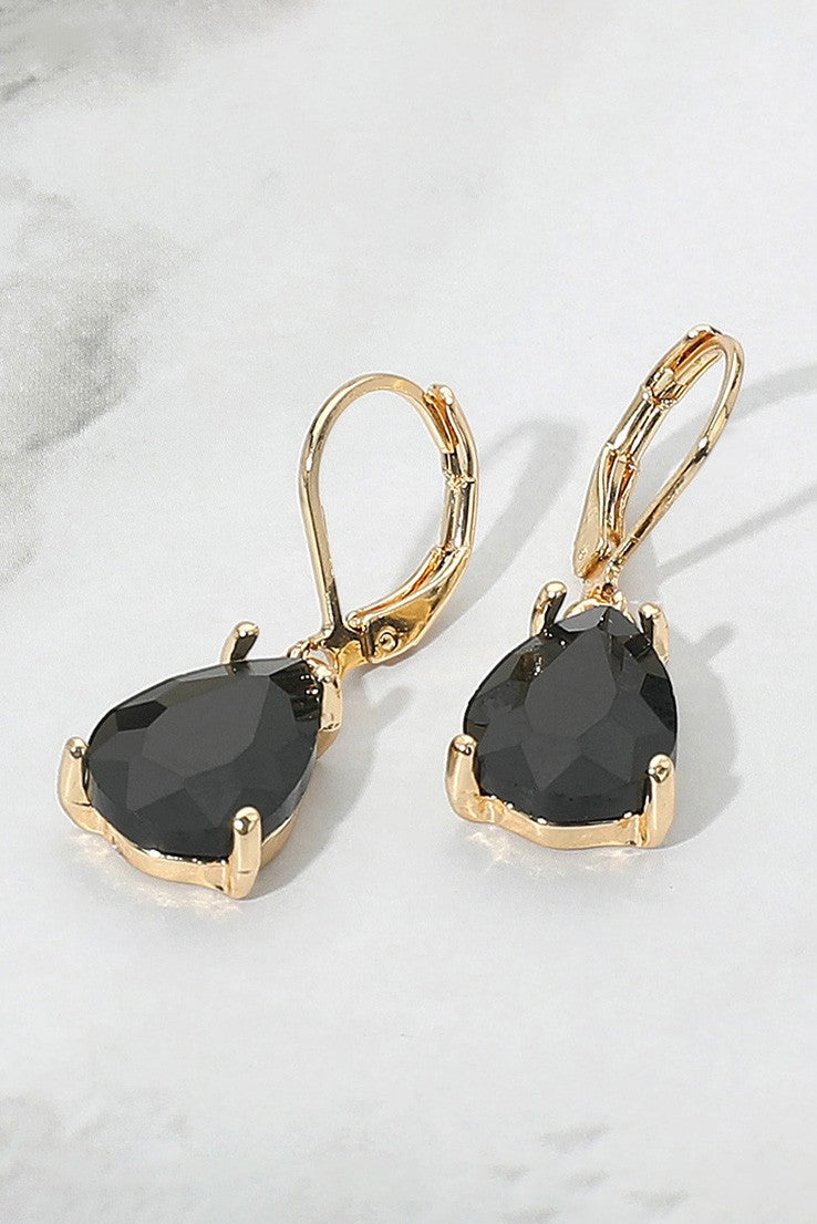 Teardrop Black Stone Drop Dangle Earrings