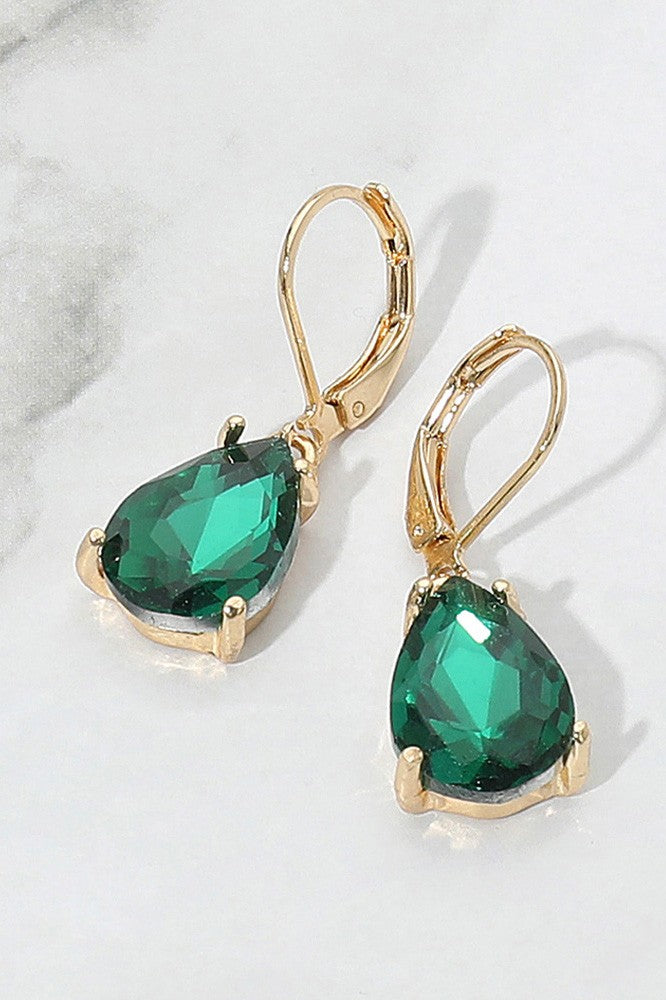 Teardrop Emerald Stone Drop Dangle Earrings
