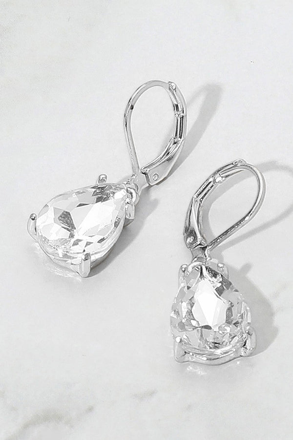 Teardrop Clear SIlver  Stone Drop Dangle Earrings