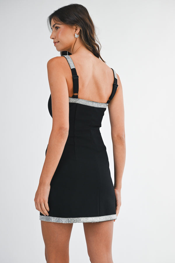 Mable Rhinestone Embellishment Trim Detail Mini Dress