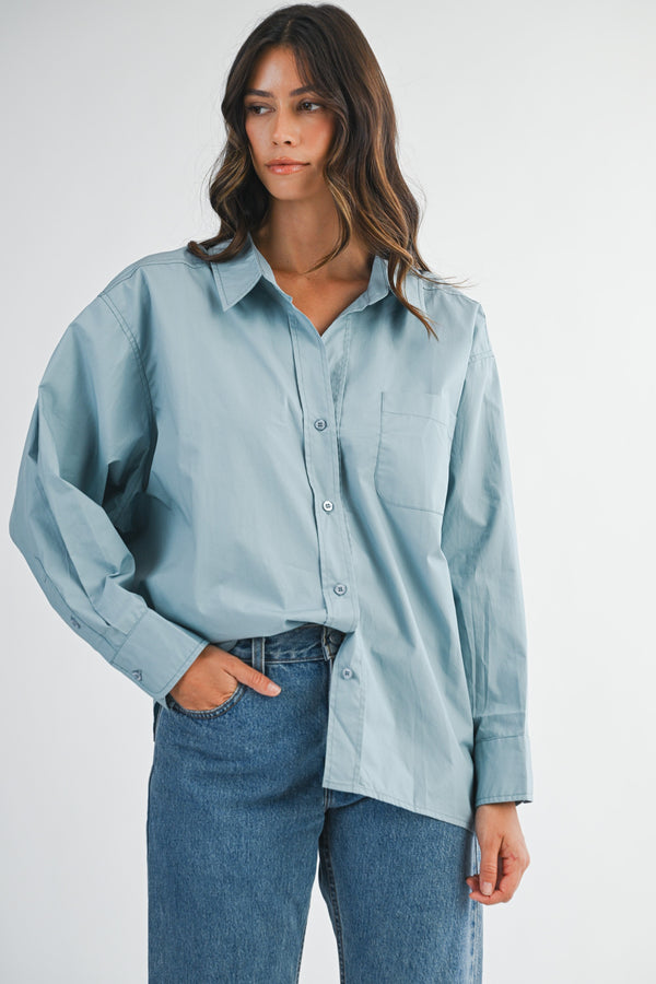 Mable Denim Blue Oversized Poplin Button Down Shirt