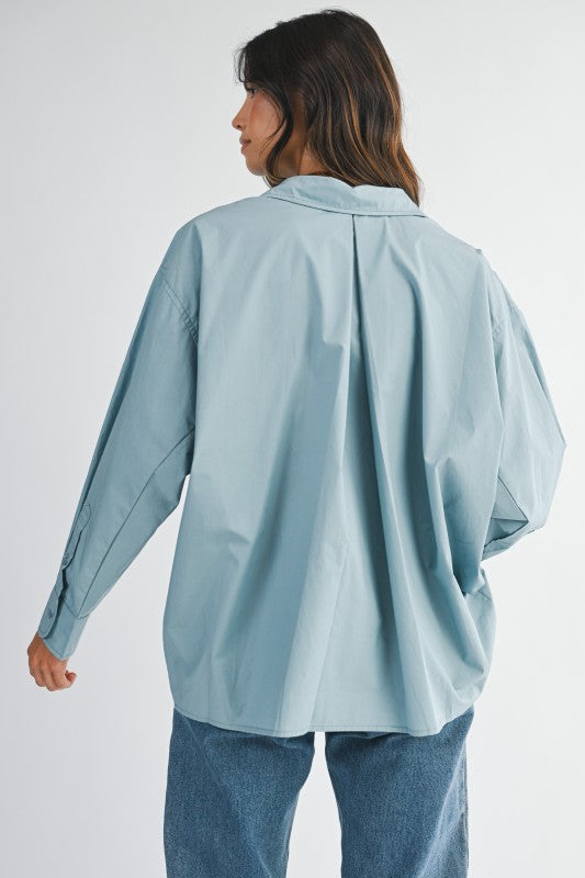 Mable Denim Blue Oversized Poplin Button Down Shirt