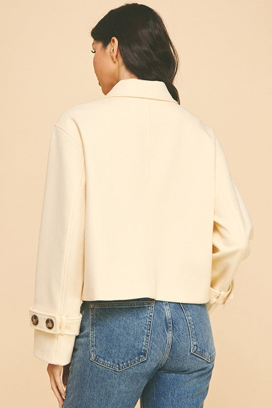 Cream Brush Double Buttoned Belted Cuff Shacket