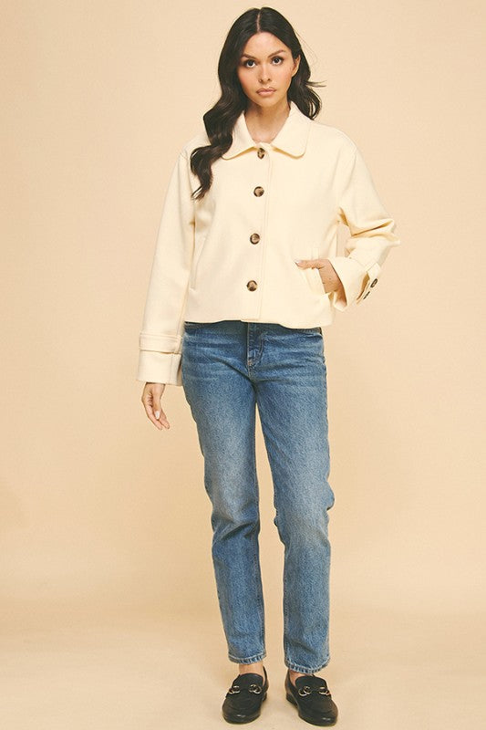 Cream Brush Double Buttoned Belted Cuff Shacket