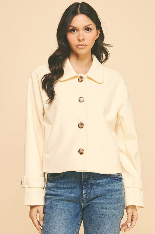 Cream Brush Double Buttoned Belted Cuff Shacket