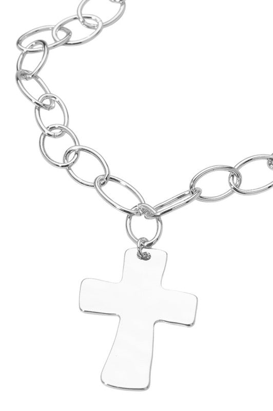 Silver Chunky Cross Pendant Necklace
