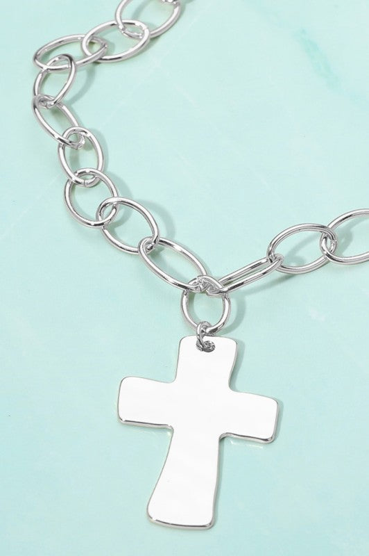 Silver Chunky Cross Pendant Necklace