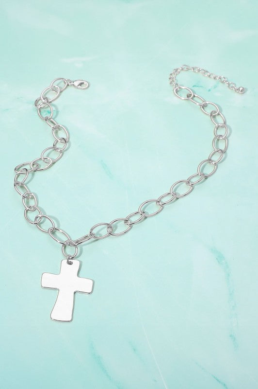 Silver Chunky Cross Pendant Necklace