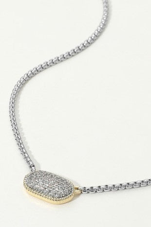 14k Gold Plated Cz Stone Paved Two Tone Necklace
