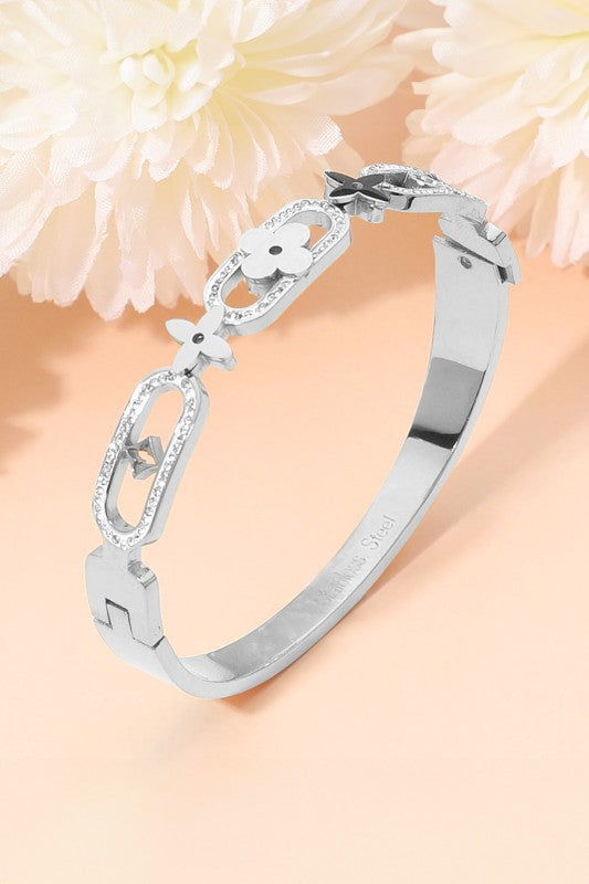 Silver Geometric Clover Motif Bracelet