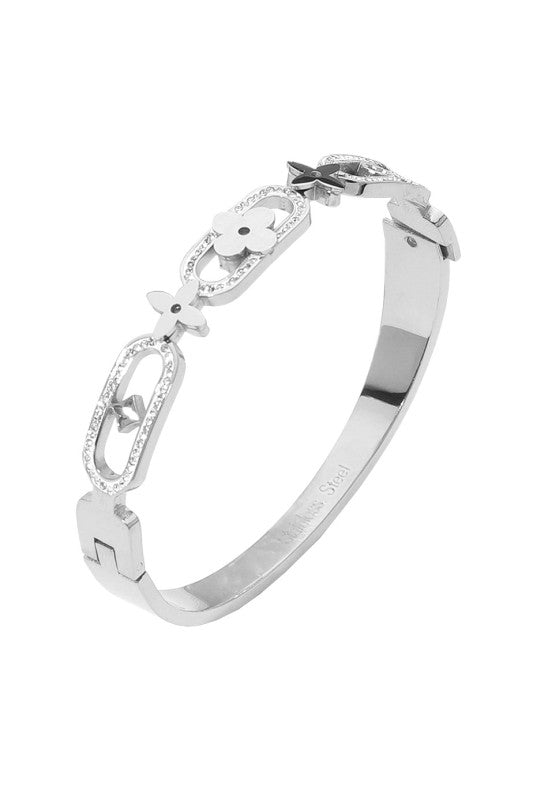 Silver Geometric Clover Motif Bracelet