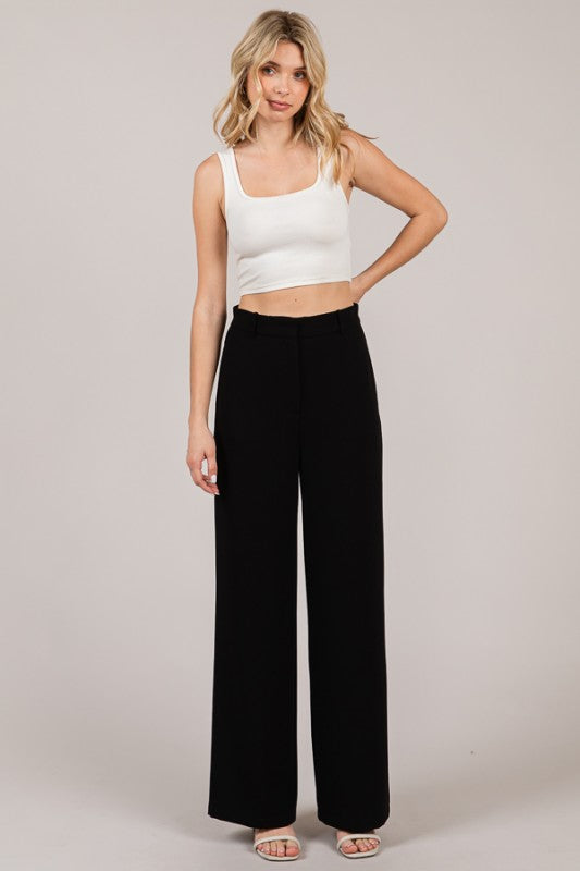 PINK FRIDAY Black Twill Wide Straight Leg Pants