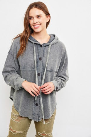 Mustard Seed Washed Grey Button Hoody Top