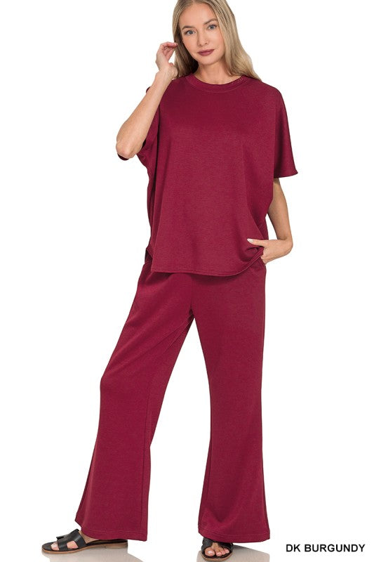 PINK FRIDAY SET Cabernet Scuba Curbed Hem Top & Pants Set
