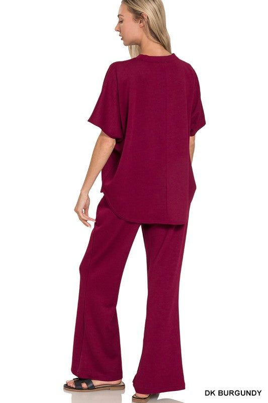 PINK FRIDAY SET Cabernet Scuba Curbed Hem Top & Pants Set