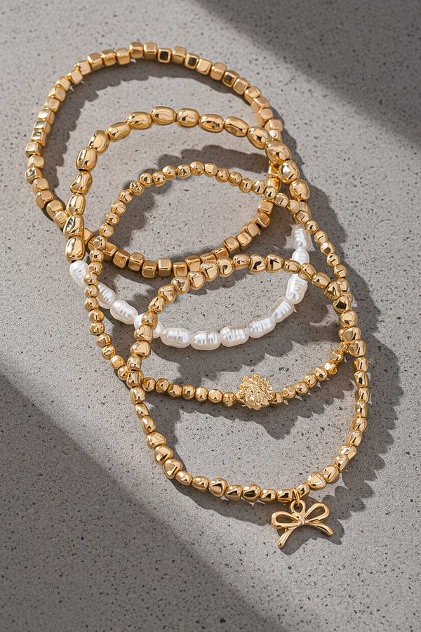 PINK FRIDAY 4 Row Beaded Stretch Bracelets Set