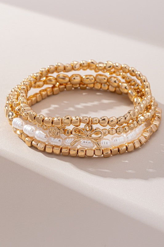 PINK FRIDAY 4 Row Beaded Stretch Bracelets Set