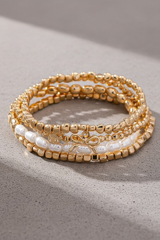 PINK FRIDAY 4 Row Beaded Stretch Bracelets Set