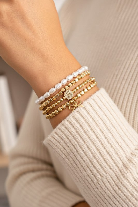 PINK FRIDAY 4 Row Beaded Stretch Bracelets Set