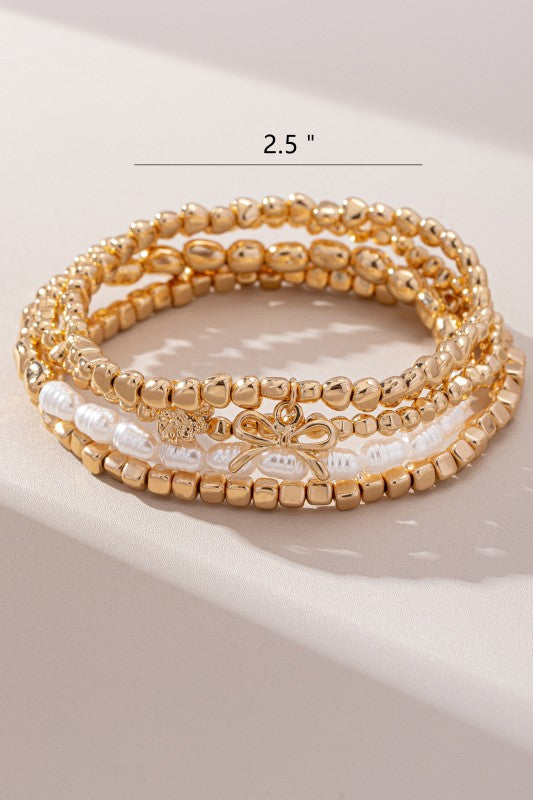 PINK FRIDAY 4 Row Beaded Stretch Bracelets Set