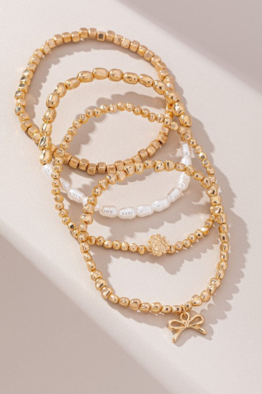 PINK FRIDAY 4 Row Beaded Stretch Bracelets Set