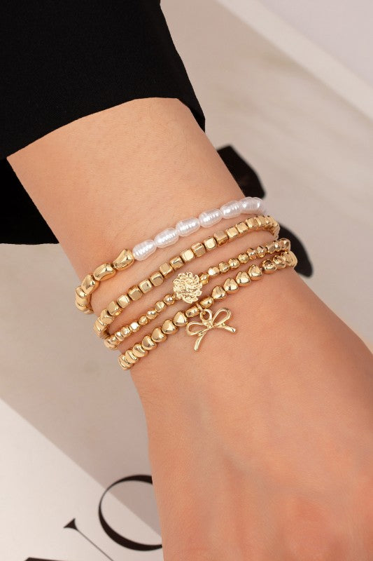 PINK FRIDAY 4 Row Beaded Stretch Bracelets Set