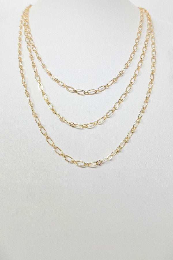 Gold Triple Layered Oval Link Chain Necklace