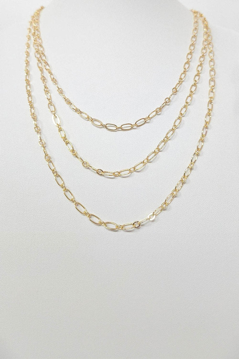 Gold Triple Layered Oval Link Chain Necklace