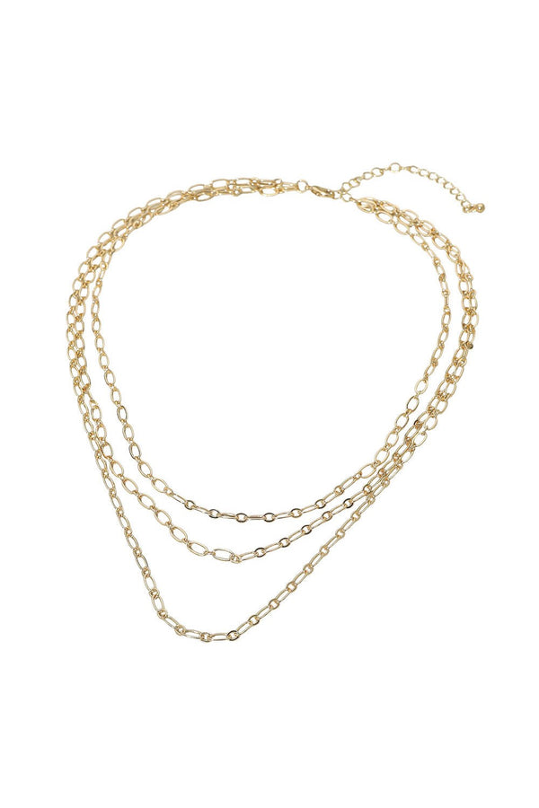 Gold Triple Layered Oval Link Chain Necklace