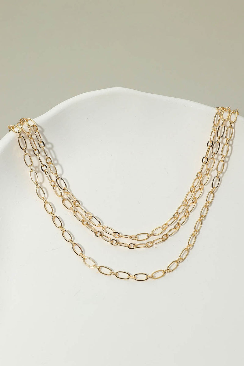 Gold Triple Layered Oval Link Chain Necklace