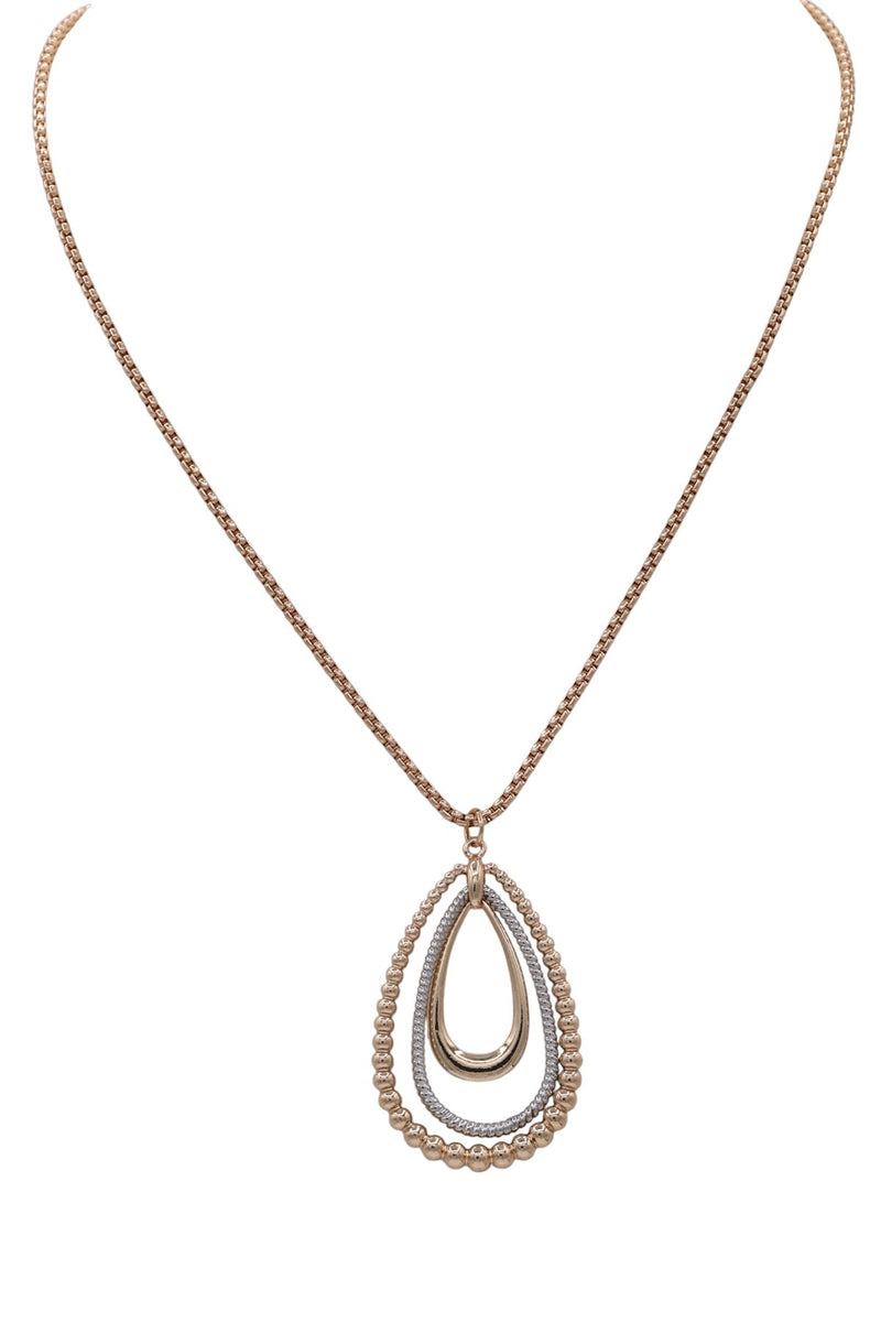 Multi-texture Layered Mixed Metal Teardrop Necklace