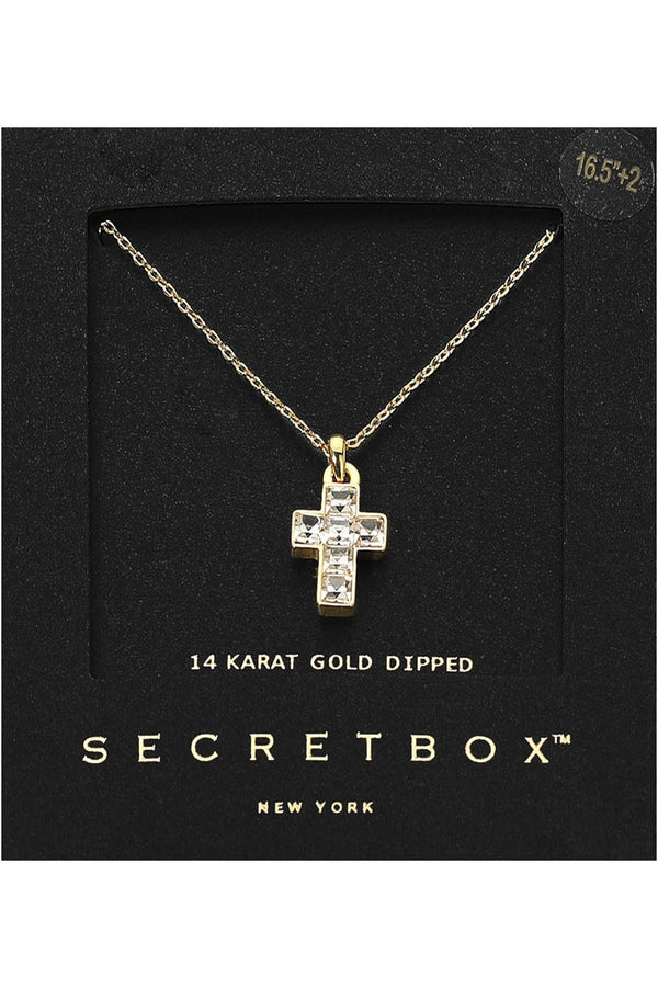 Secret Box Gold Dipped Stone Cross Necklace