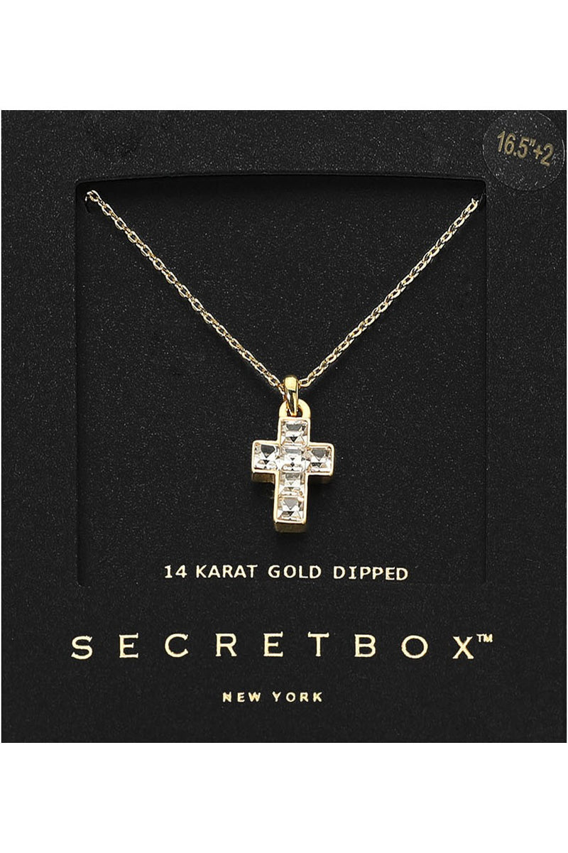 Secret Box Gold Dipped Stone Cross Necklace